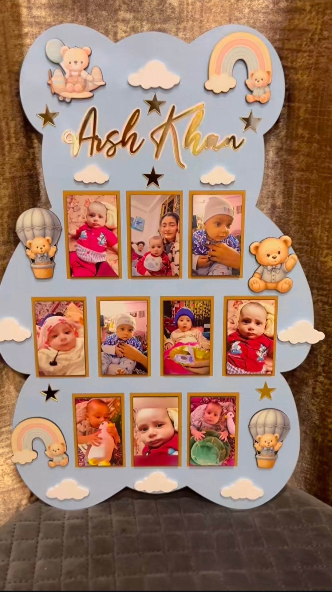 Custom Wooden Bear Shape First Year Birthday Party Decorations Baby Photo Frame Nursery Decor Personalized Gift for Boy Girl