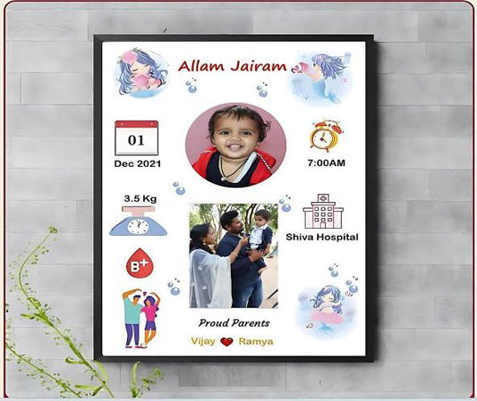 Wooden Personalized Baby Birth Photo Frame | Baby Birth Details Memory Frame | Birthday Gift Photo Frame, Wall Mount